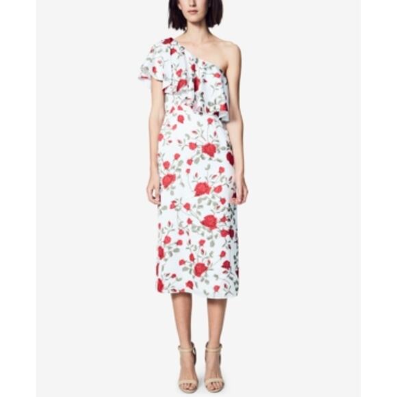 NEW Fame and Partners Womens One-Shoulder Sheath Dress Sz 6 Red Floral Elegant - Picture 1 of 8